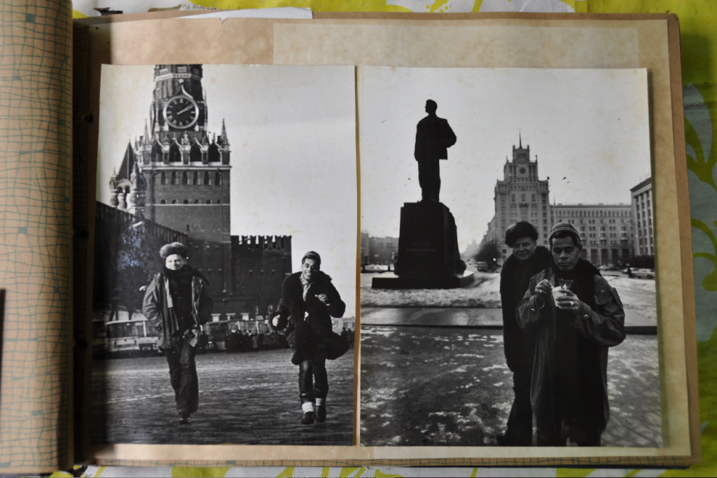 Aloi Pilioko and Nicolai Michoutouchkine in Red Square, Moscow, c.1980. Page from USSR scrapbook, c.1979-1987. (Image courtesy of Aloi Pilioko)